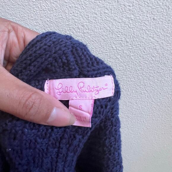 Lilly Pulitzer Navy Blue Open Front Knit Preppy Cardigan Sweater Coastal Size S - Picture 7 of 7